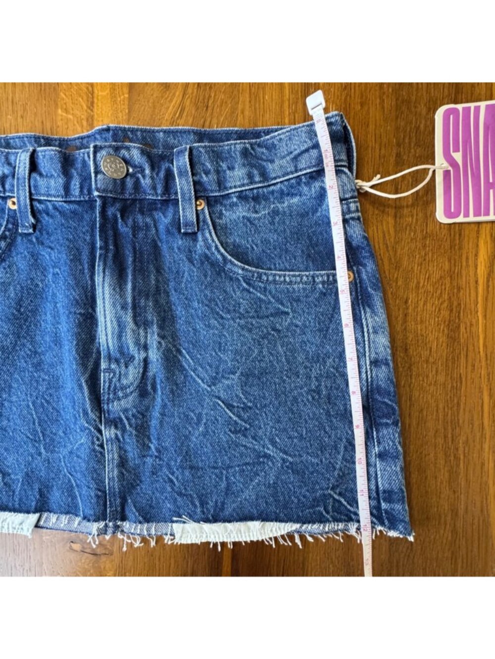 MOTHER Fun Dip Micro Mini Denim Skirt Womens 25 NWT Raw Hem Snap Crackle Pop NEW - Picture 14 of 16